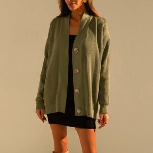 NWT CHELSEA28 Cashmere-blend Long Button Down Cardigan Sweater Olive XS